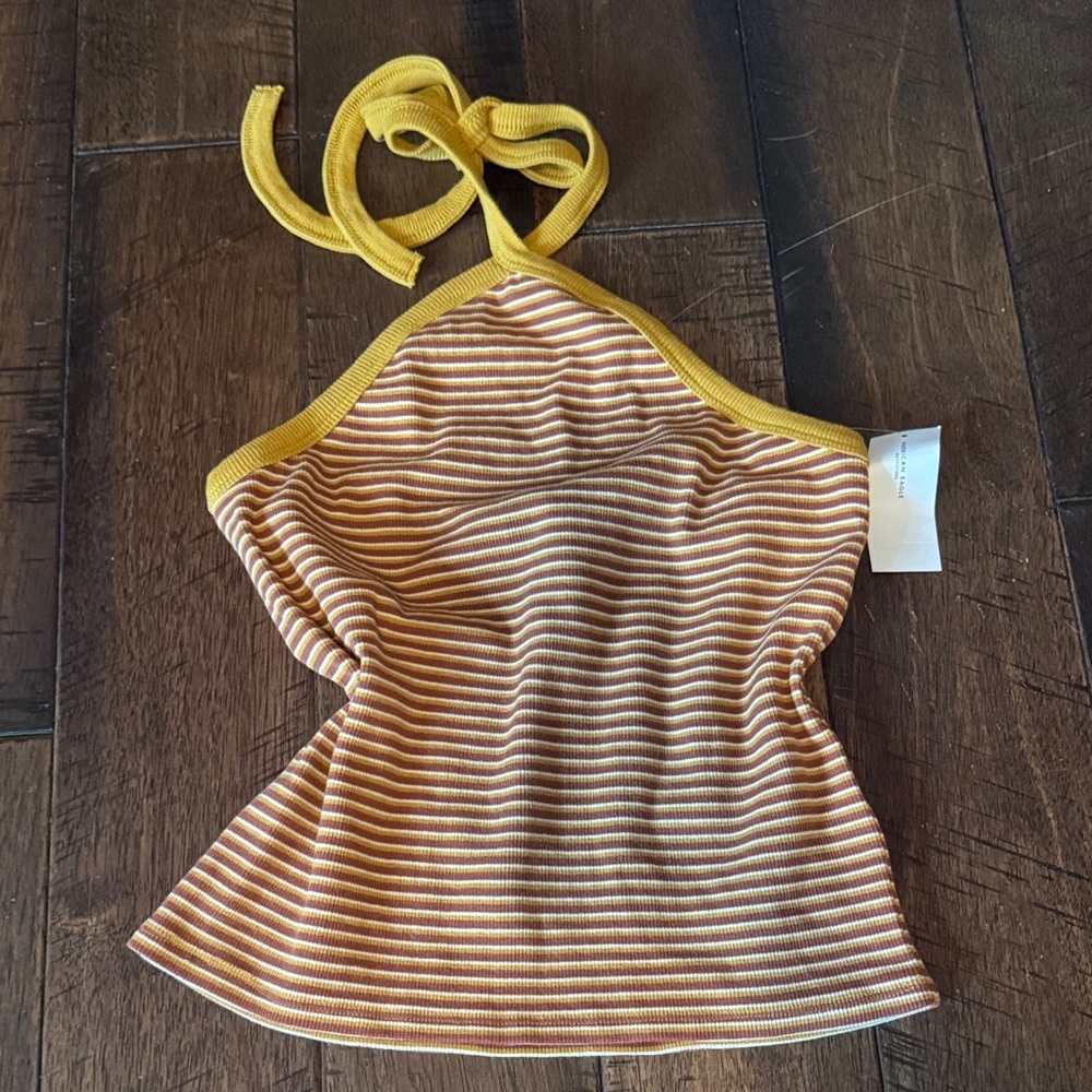 AE Aerie American Eagle Striped Halter Tank Top in neutral Brown and white